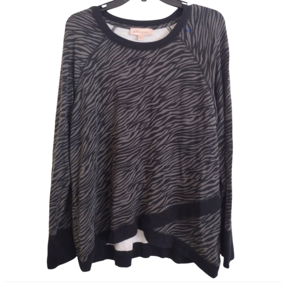Philosophy Grey Black Zebra Print Long Sleeve Sweatshirt Size XL
